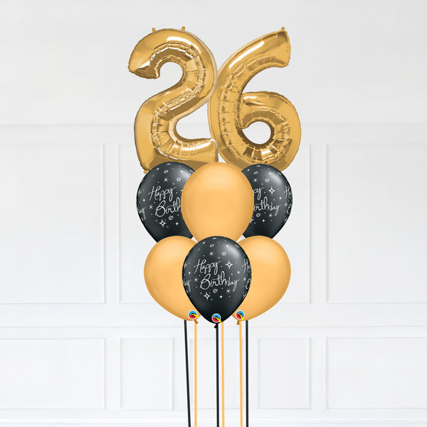 Customizable Number 26 Balloon Bouquet Gold Micro Foil Balloon with Latex Happy Birthday Balloons