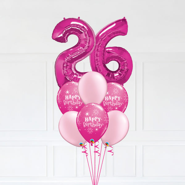 Customizable Number 26 Balloon Bouquet Pink Micro Foil Balloon with Latex Happy Birthday Balloons