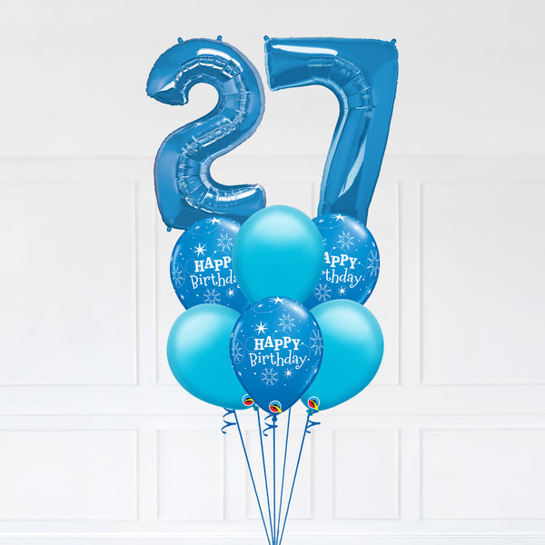 Customizable Number 27 Balloon Bouquet Blue Micro Foil Balloon with Latex Happy Birthday Balloons