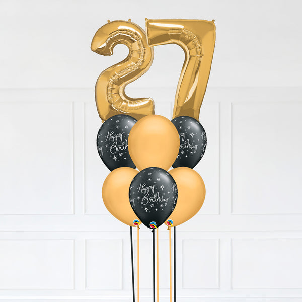 Customizable Number 27 Balloon Bouquet Gold Micro Foil Balloon with Latex Happy Birthday Balloons