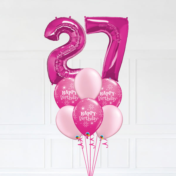 Customizable Number 27 Balloon Bouquet Pink Micro Foil Balloon with Latex Happy Birthday Balloons