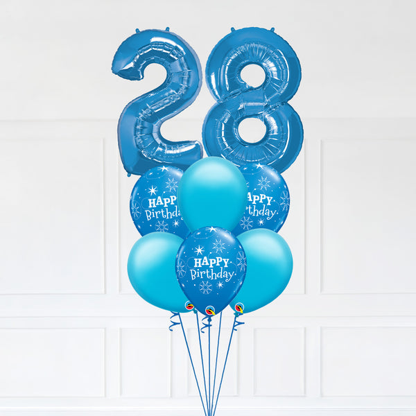 Customizable Number 28 Balloon Bouquet Blue Micro Foil Balloon with Latex Happy Birthday Balloons