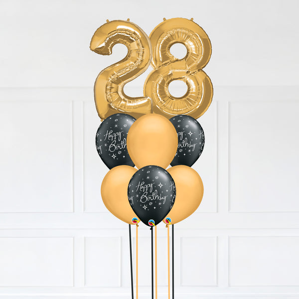 Customizable Number 28 Balloon Bouquet Gold Micro Foil Balloon with Latex Happy Birthday Balloons