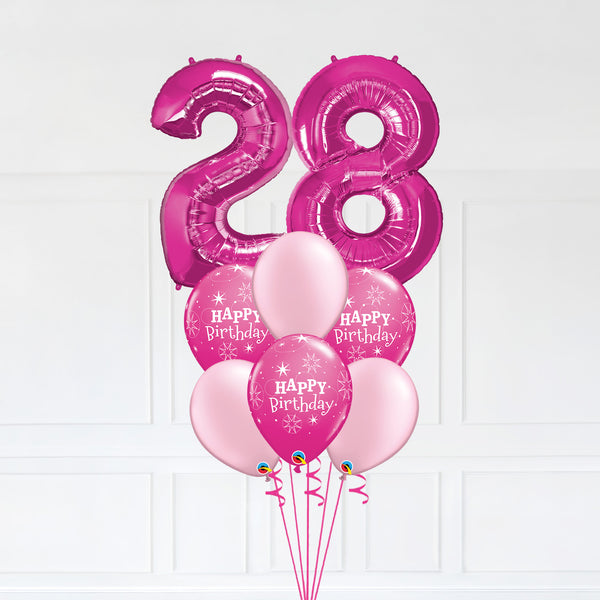 Customizable Number 28 Balloon Bouquet Pink Micro Foil Balloon with Latex Happy Birthday Balloons