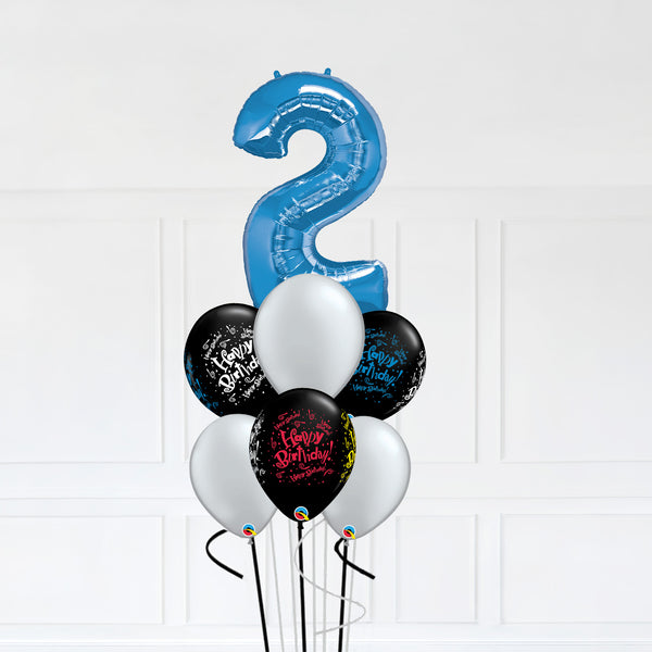 Customizable Number 2 Balloon Bouquet Blue Micro Foil Balloon with Latex Balloons