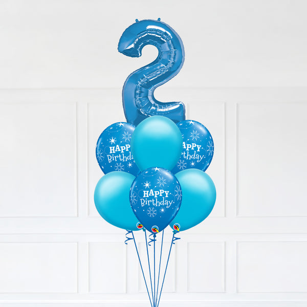 Customizable Number 2 Balloon Bouquet Blue Micro Foil Balloon with Latex Happy Birthday Balloons