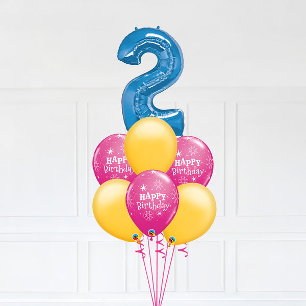 Customizable Number 2 Balloon Bouquet Blue Micro Foil Balloon with Latex Happy Birthday Balloons