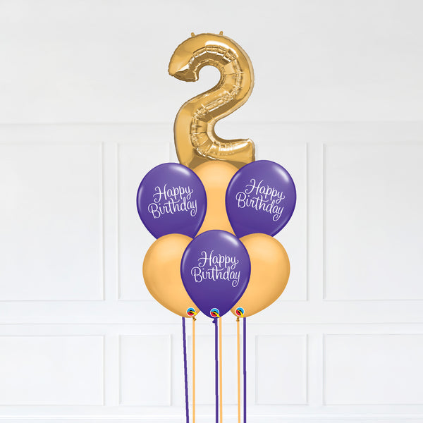 Customizable Number 2 Balloon Bouquet Gold Micro Foil Balloon with Latex Happy Birthday Balloons