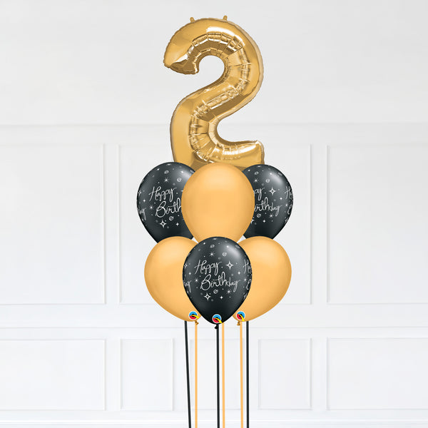 Customizable Number 2 Balloon Bouquet Gold Micro Foil Balloon with Latex Happy Birthday Balloons