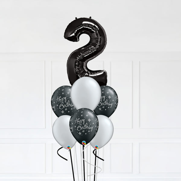 Customizable Number 2 Balloon Bouquet Onyx Black Micro Foil Balloon with Latex Happy Birthday Balloons