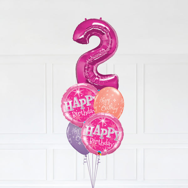 Customizable Number 2 Balloon Bouquet Pink Micro Foil Balloon with Latex Happy Birthday Balloons