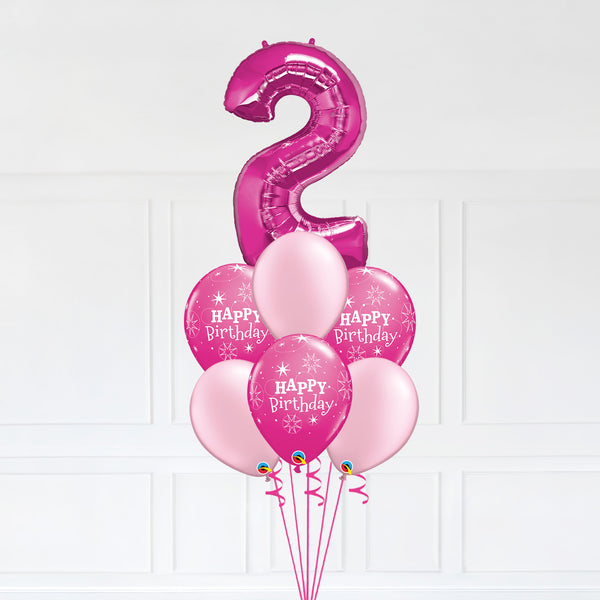 Customizable Number 2 Balloon Bouquet Pink Micro Foil Balloon with Latex Happy Birthday Balloons