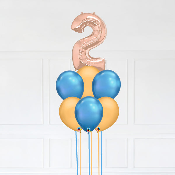 Customizable Number 2 Balloon Bouquet Rose Gold Micro Foil Balloon with Latex Balloons