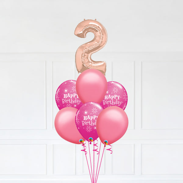 Customizable Number 2 Balloon Bouquet Rose Gold Micro Foil Balloon with Happy Birthday Latex Balloons