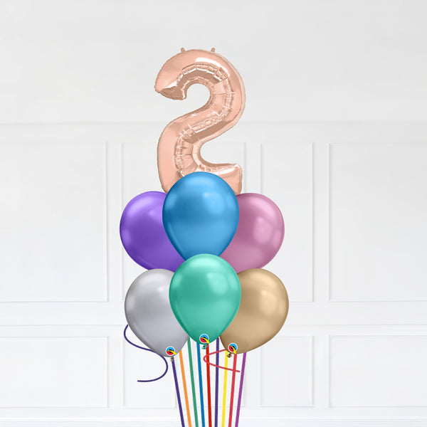 Customizable Number 2 Balloon Bouquet Rose Gold Micro Foil Balloon with Latex Happy Birthday Balloons