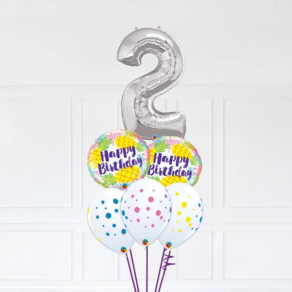 Customizable Number 2 Balloon Bouquet Silver Micro Foil Balloon with Happy Birthday Latex Balloons