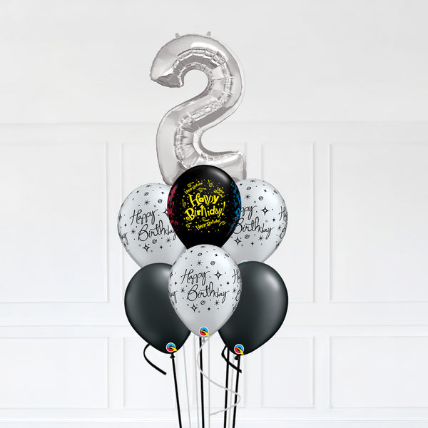 Customizable Number 2 Balloon Bouquet Silver Micro Foil Balloon with Latex Balloons