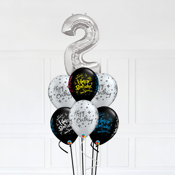 Customizable Number 2 Balloon Bouquet Silver Micro Foil Balloon with Latex Balloons