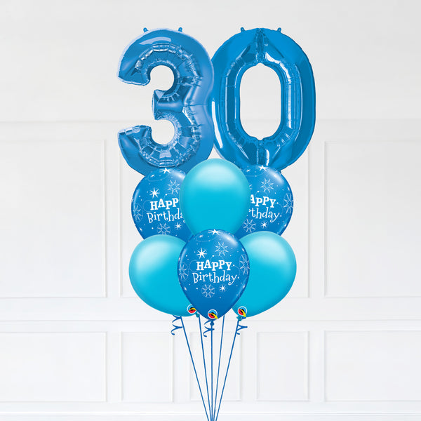 Customizable Number 30 Balloon Bouquet Blue Micro Foil Balloon with Latex Happy Birthday Balloons