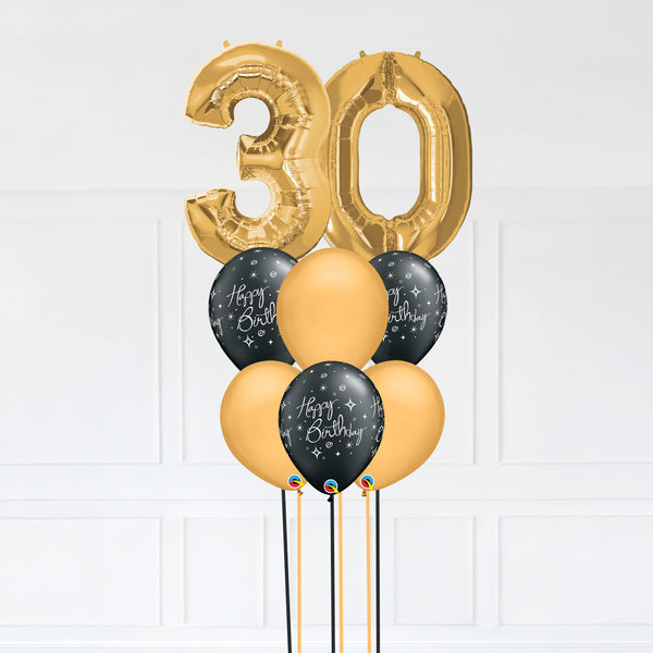 Customizable Number 30 Balloon Bouquet Gold Micro Foil Balloon with Latex Happy Birthday Balloons