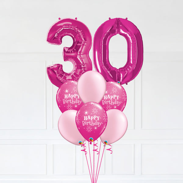 Customizable Number 30 Balloon Bouquet Pink Micro Foil Balloon with Latex Happy Birthday Balloons