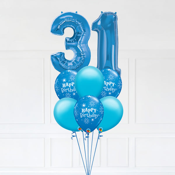 Customizable Number 31 Balloon Bouquet Blue Micro Foil Balloon with Latex Happy Birthday Balloons