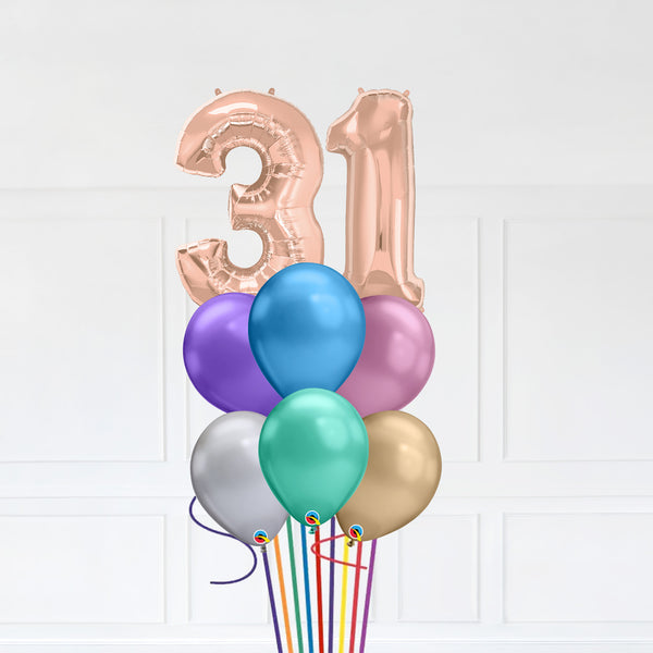 Customizable Number 31 Balloon Bouquet Rose Gold Micro Foil Balloon with Latex Happy Birthday Balloons