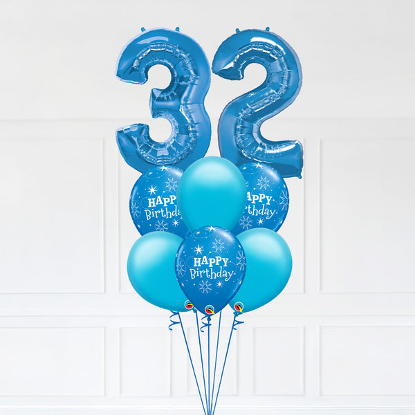 Customizable Number 32 Balloon Bouquet Blue Micro Foil Balloon with Latex Happy Birthday Balloons