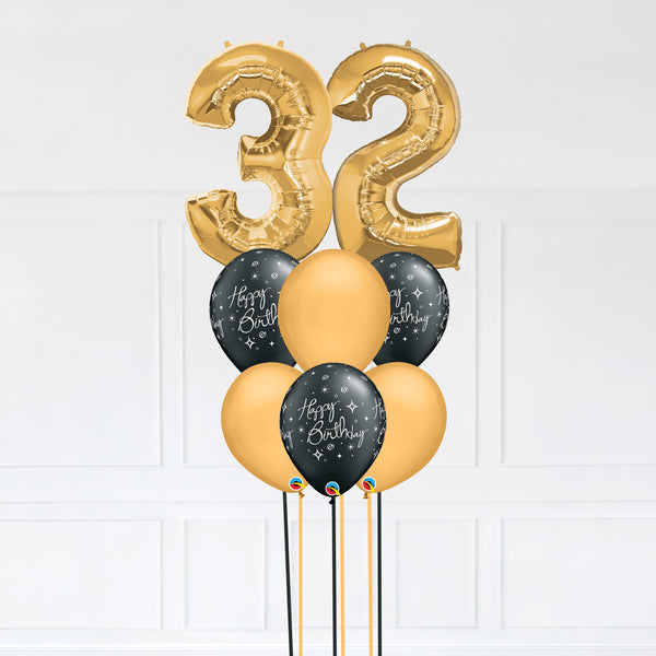 Customizable Number 32 Balloon Bouquet Gold Micro Foil Balloon with Latex Happy Birthday Balloons