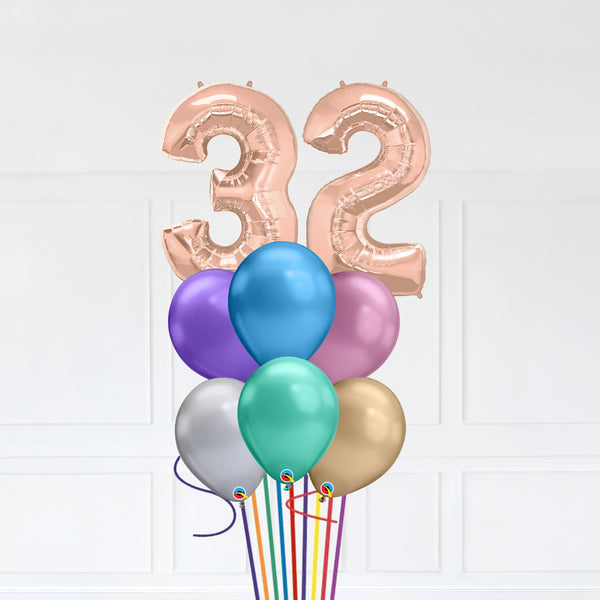 Customizable Number 32 Balloon Bouquet Rose Gold Micro Foil Balloon with Latex Happy Birthday Balloons