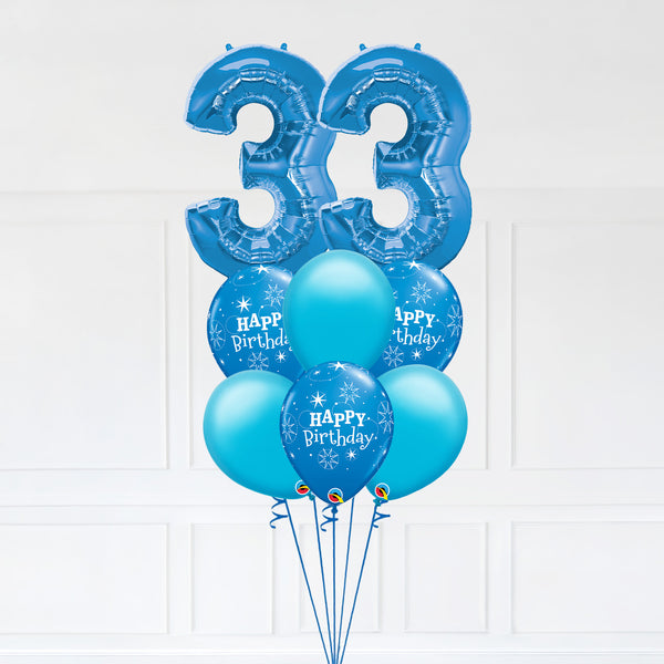 Customizable Number 33 Balloon Bouquet Blue Micro Foil Balloon with Latex Happy Birthday Balloons