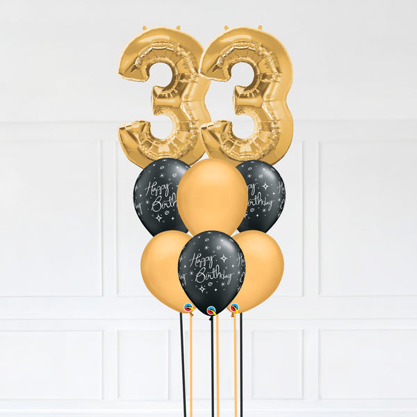 Customizable Number 33 Balloon Bouquet Gold Micro Foil Balloon with Latex Happy Birthday Balloons