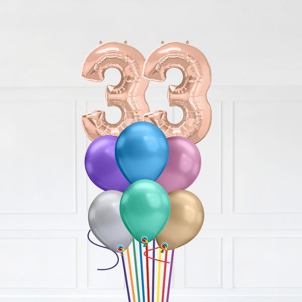 Customizable Number 33 Balloon Bouquet Rose Gold Micro Foil Balloon with Latex Happy Birthday Balloons