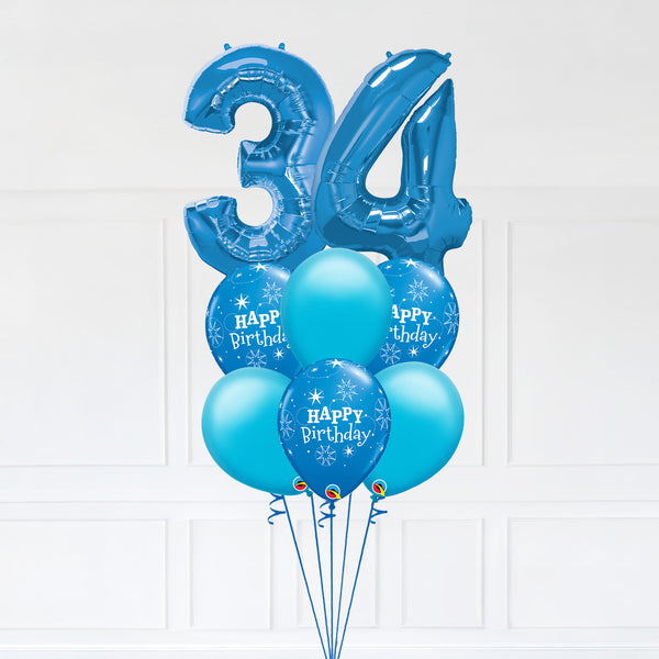 Customizable Number 34 Balloon Bouquet Blue Micro Foil Balloon with Latex Happy Birthday Balloons