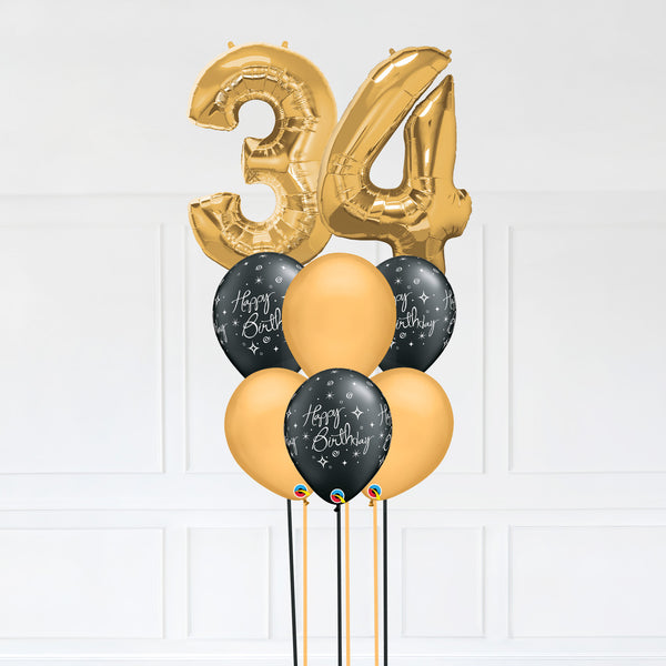 Customizable Number 34 Balloon Bouquet Gold Micro Foil Balloon with Latex Happy Birthday Balloons