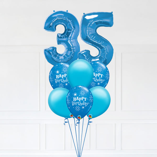 Customizable Number 35 Balloon Bouquet Blue Micro Foil Balloon with Latex Happy Birthday Balloons