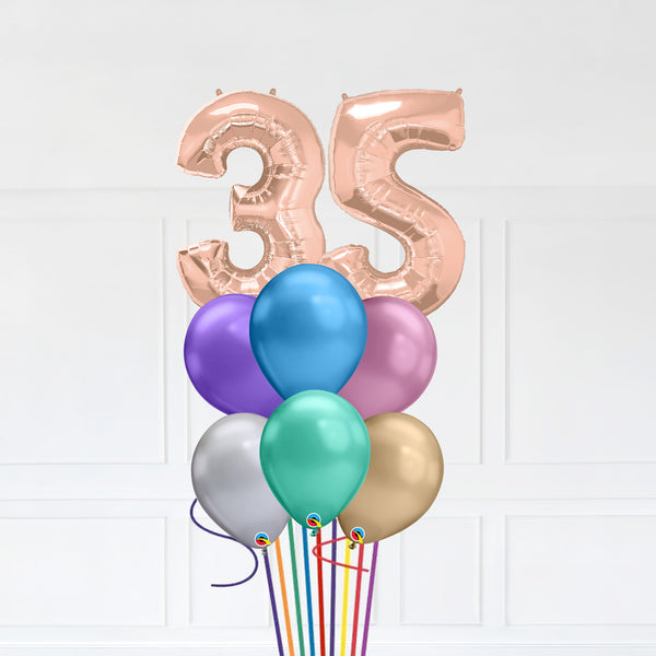 Customizable Number 35 Balloon Bouquet Rose Gold Micro Foil Balloon with Latex Happy Birthday Balloons