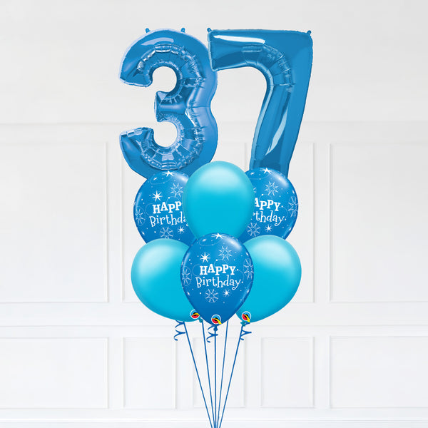 Customizable Number 37 Balloon Bouquet Blue Micro Foil Balloon with Latex Happy Birthday Balloons