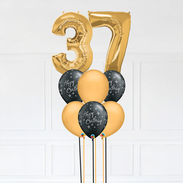 Customizable Number 37 Balloon Bouquet Gold Micro Foil Balloon with Latex Happy Birthday Balloons