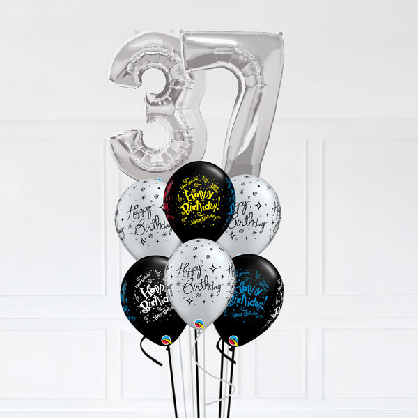 Customizable Number 37 Balloon Bouquet Silver Micro Foil Balloon with Latex Balloons