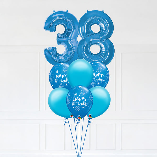 Customizable Number 38 Balloon Bouquet Blue Micro Foil Balloon with Latex Happy Birthday Balloons