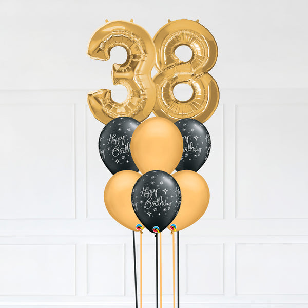 Customizable Number 38 Balloon Bouquet Gold Micro Foil Balloon with Latex Happy Birthday Balloons