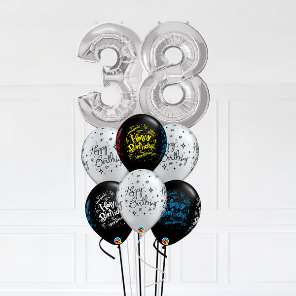 Customizable Number 38 Balloon Bouquet Silver Micro Foil Balloon with Latex Balloons