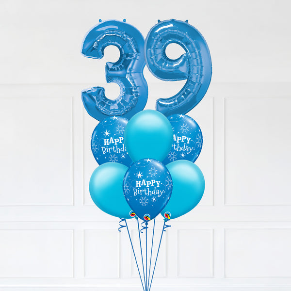 Customizable Number 39 Balloon Bouquet Blue Micro Foil Balloon with Latex Happy Birthday Balloons