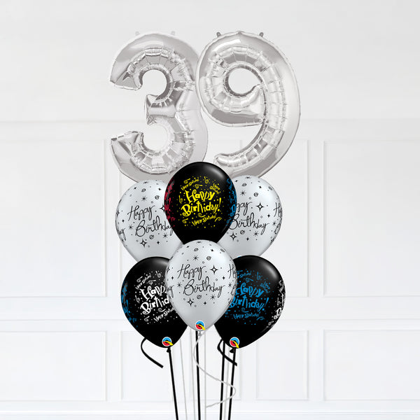 Customizable Number 39 Balloon Bouquet Silver Micro Foil Balloon with Latex Balloons