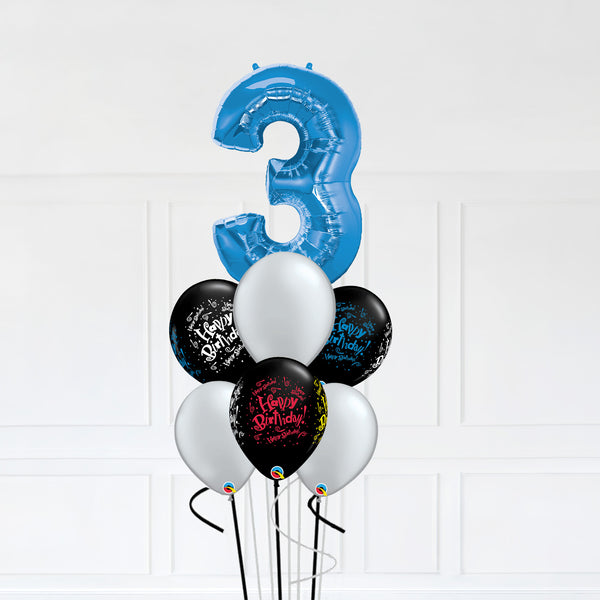 Customizable Number 3 Balloon Bouquet Blue Micro Foil Balloon with Latex Balloons