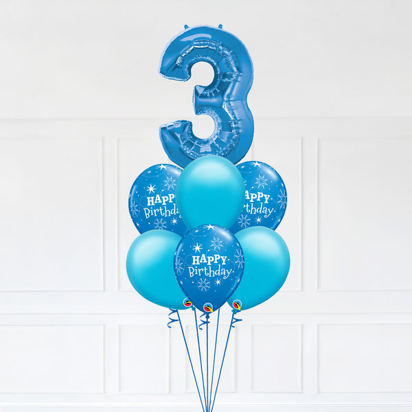 Customizable Number 3 Balloon Bouquet Blue Micro Foil Balloon with Latex Happy Birthday Balloons