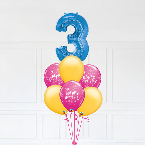 Customizable Number 3 Balloon Bouquet Blue Micro Foil Balloon with Latex Happy Birthday Balloons