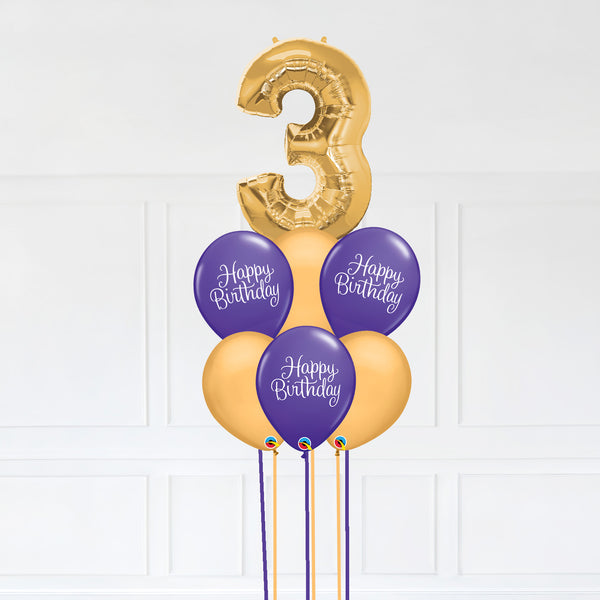 Customizable Number 3 Balloon Bouquet Gold Micro Foil Balloon with Latex Happy Birthday Balloons