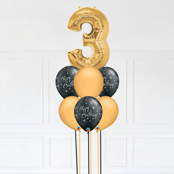 Customizable Number 3 Balloon Bouquet Gold Micro Foil Balloon with Latex Happy Birthday Balloons